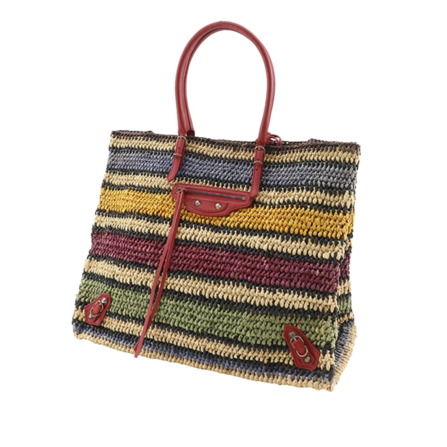 Balenciaga Raffia Motocross Panier Basket Tote