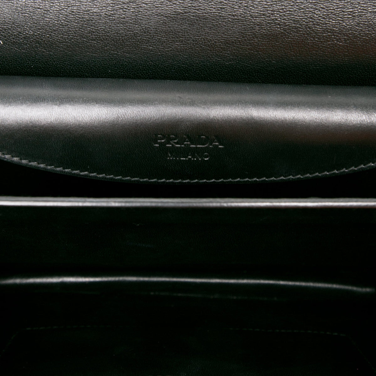 Prada Vitello Stitched Sound Lock Satchel — Black