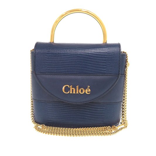 Lizard Embossed Leather Aby Lock Satchel