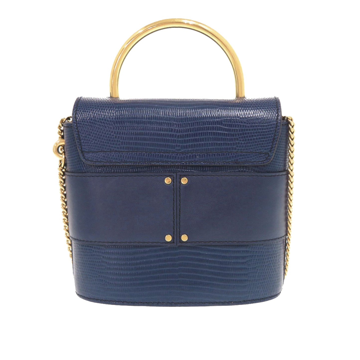 Lizard Embossed Leather Aby Lock Satchel