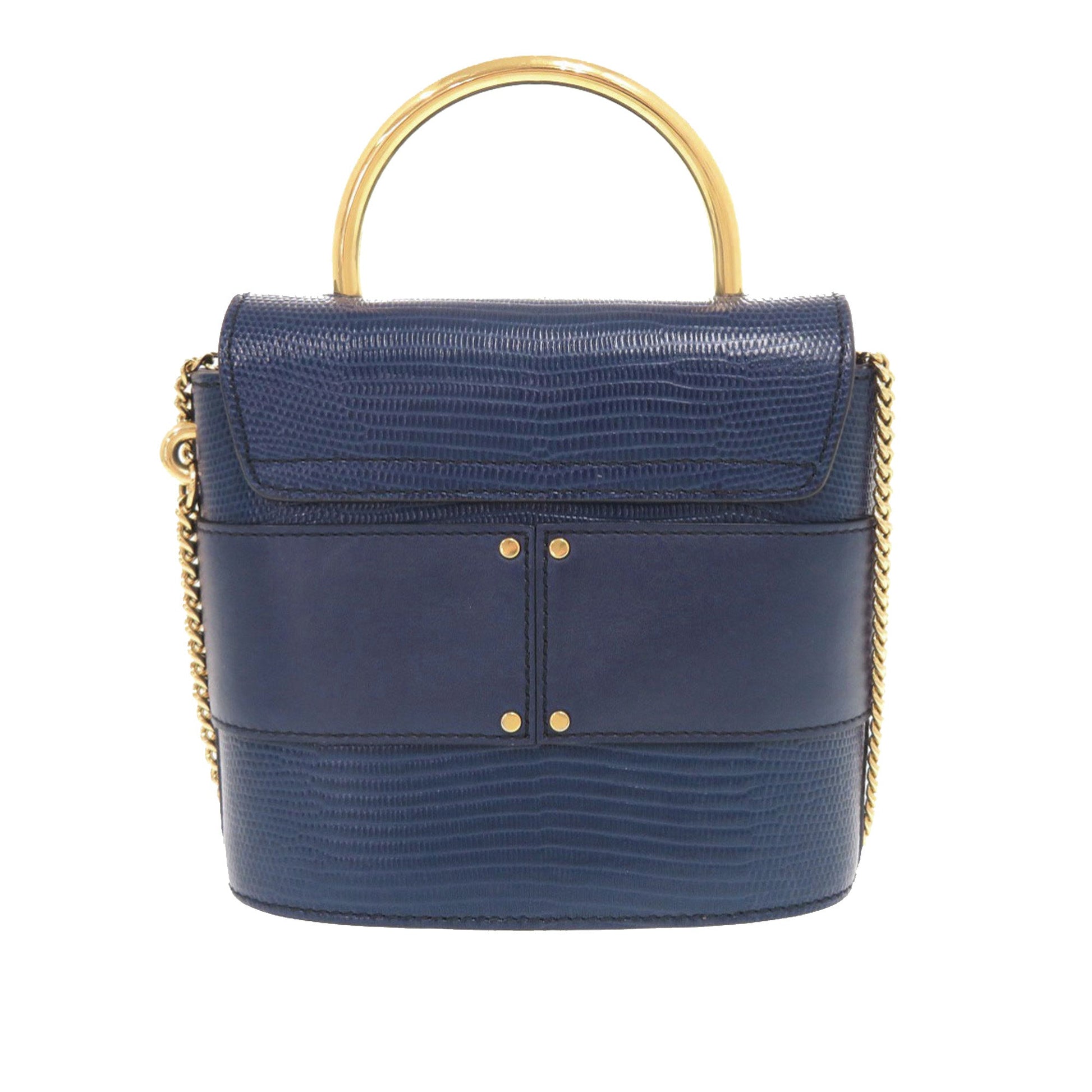 Lizard Embossed Leather Aby Lock Satchel