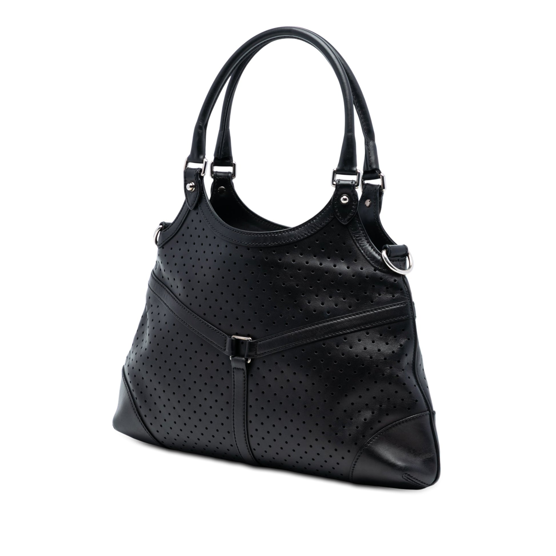 Gucci Perforated Calfskin Interlocking G Reins Satchel
