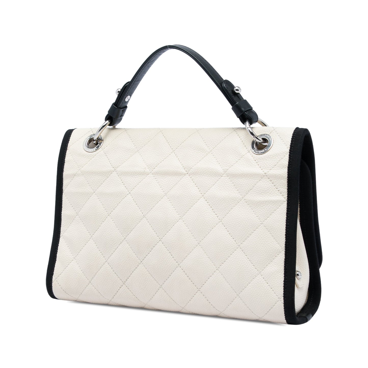 Chanel CC Bicolor Quilted Caviar and Grosgrain Top Handle Flap