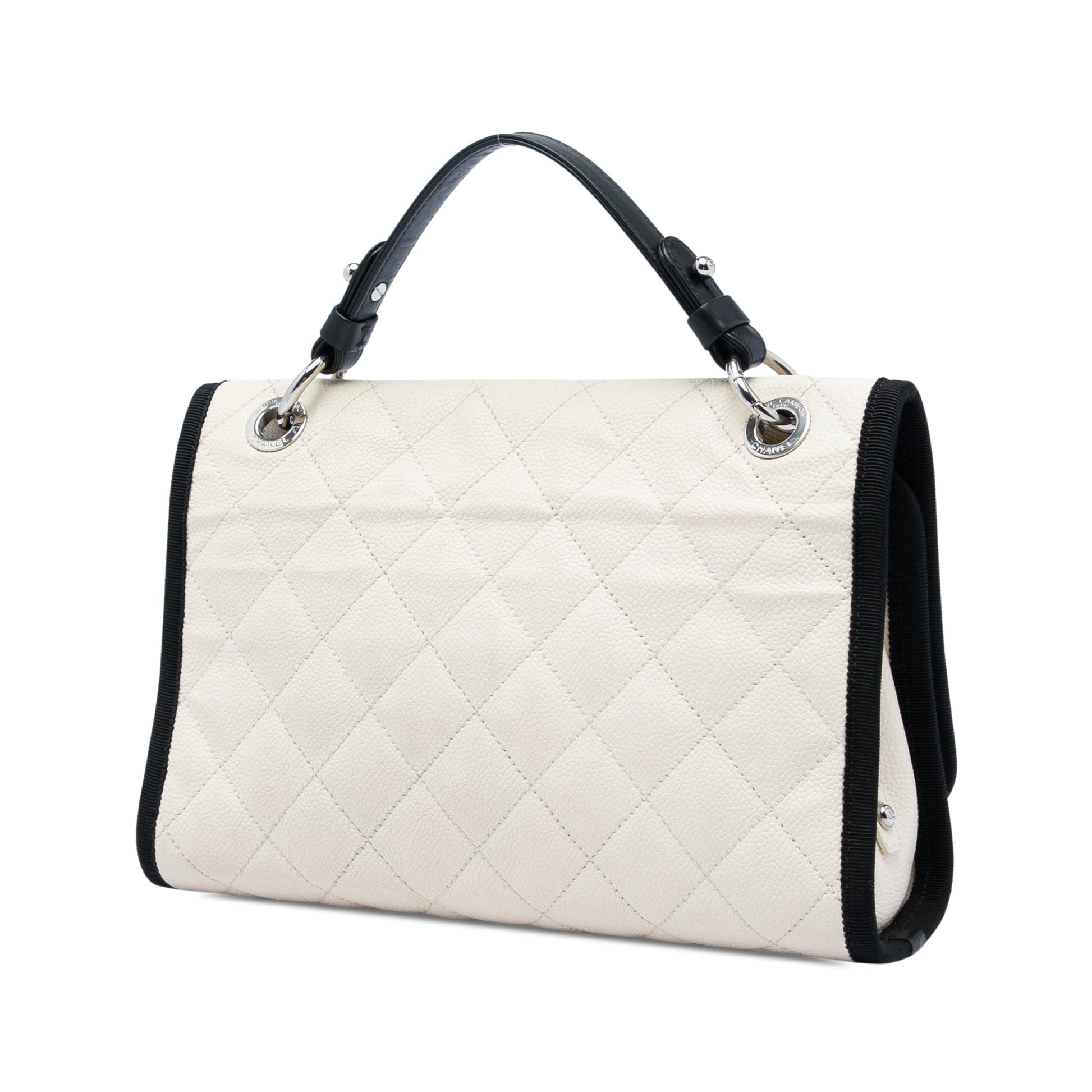 Chanel CC Bicolor Quilted Caviar and Grosgrain Top Handle Flap