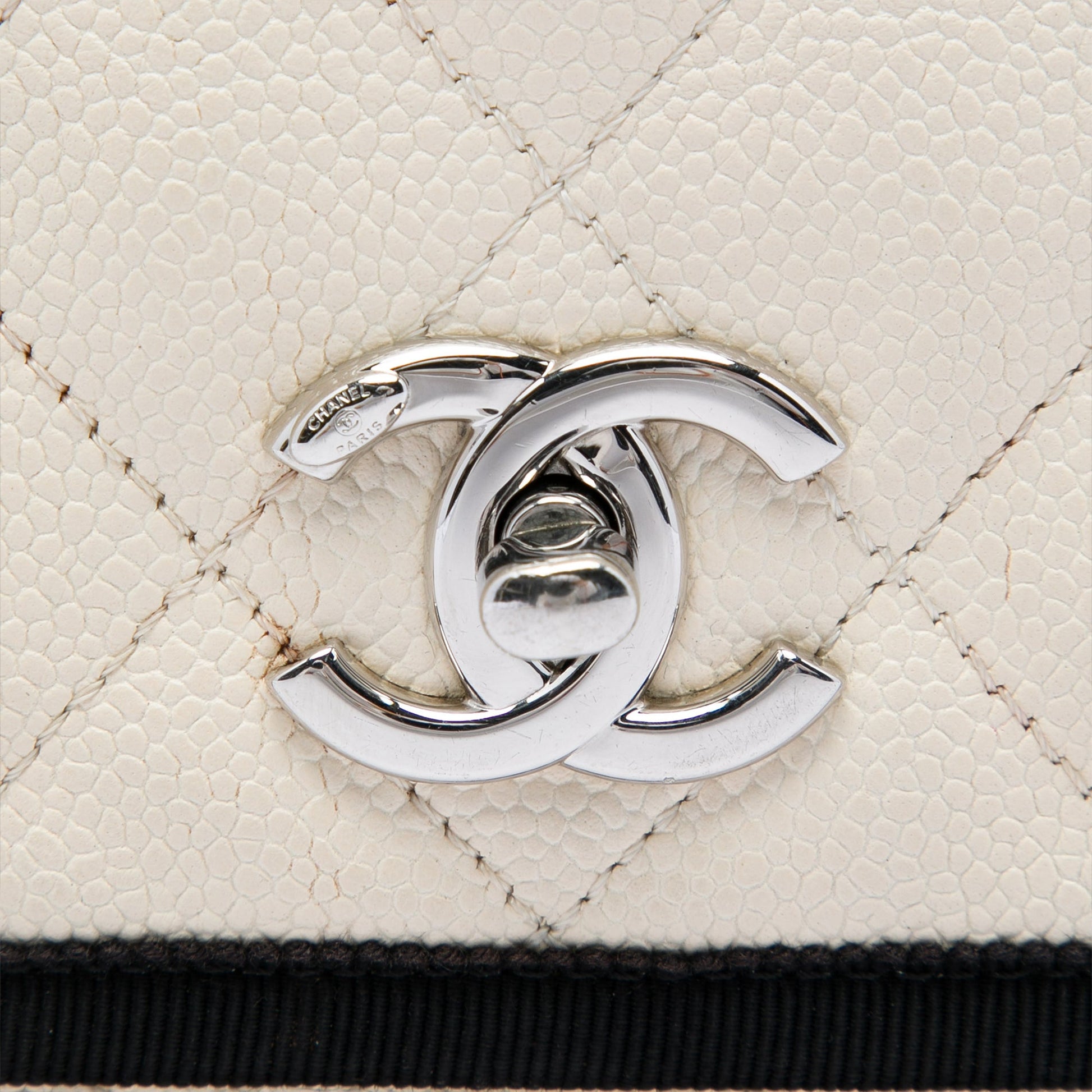 Chanel CC Bicolor Quilted Caviar and Grosgrain Top Handle Flap