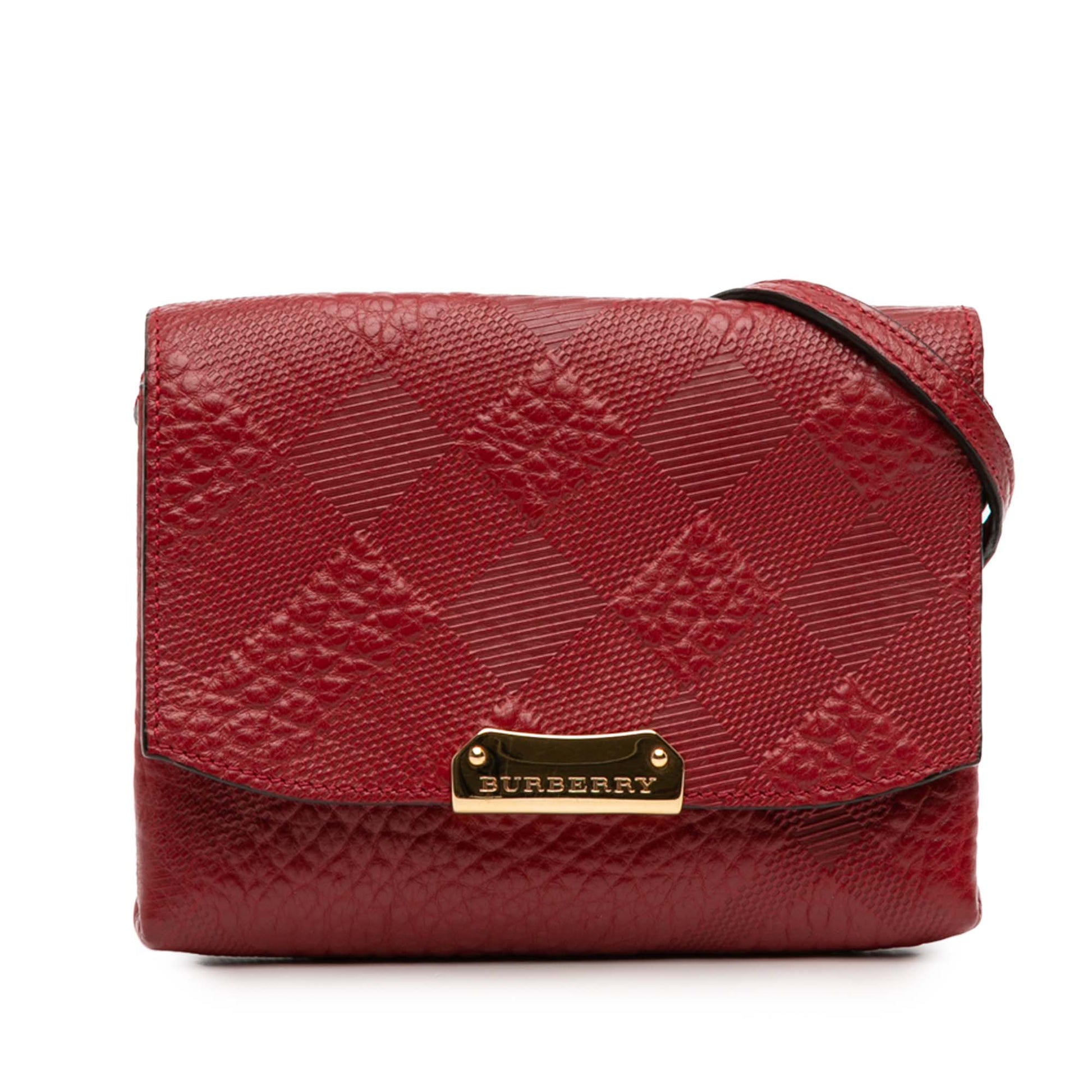 Burberry Embossed Grain Check Leather Langley Crossbody