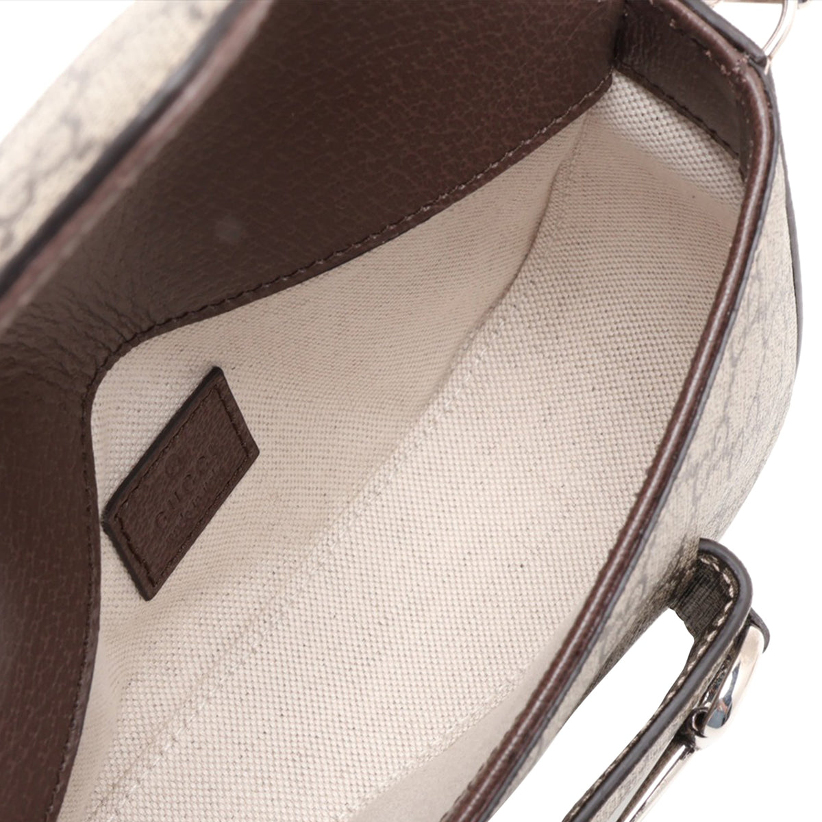 Gucci Mini GG Supreme Asymmetric Horsebit 1955 Shoulder Bag — Beige