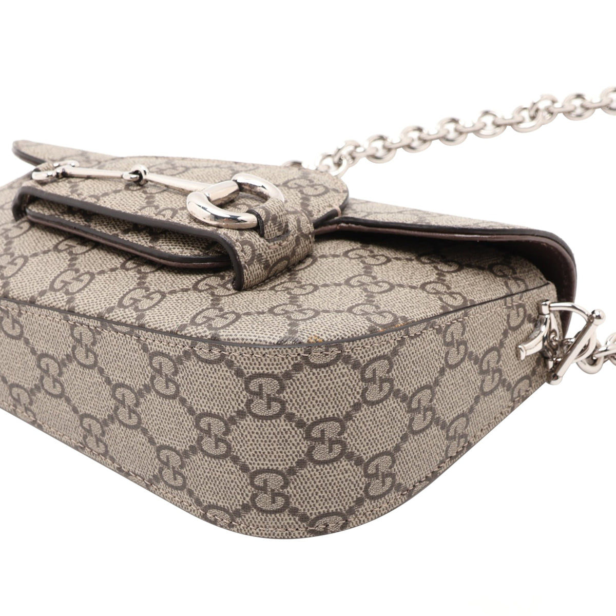 Gucci Mini GG Supreme Asymmetric Horsebit 1955 Shoulder Bag — Beige