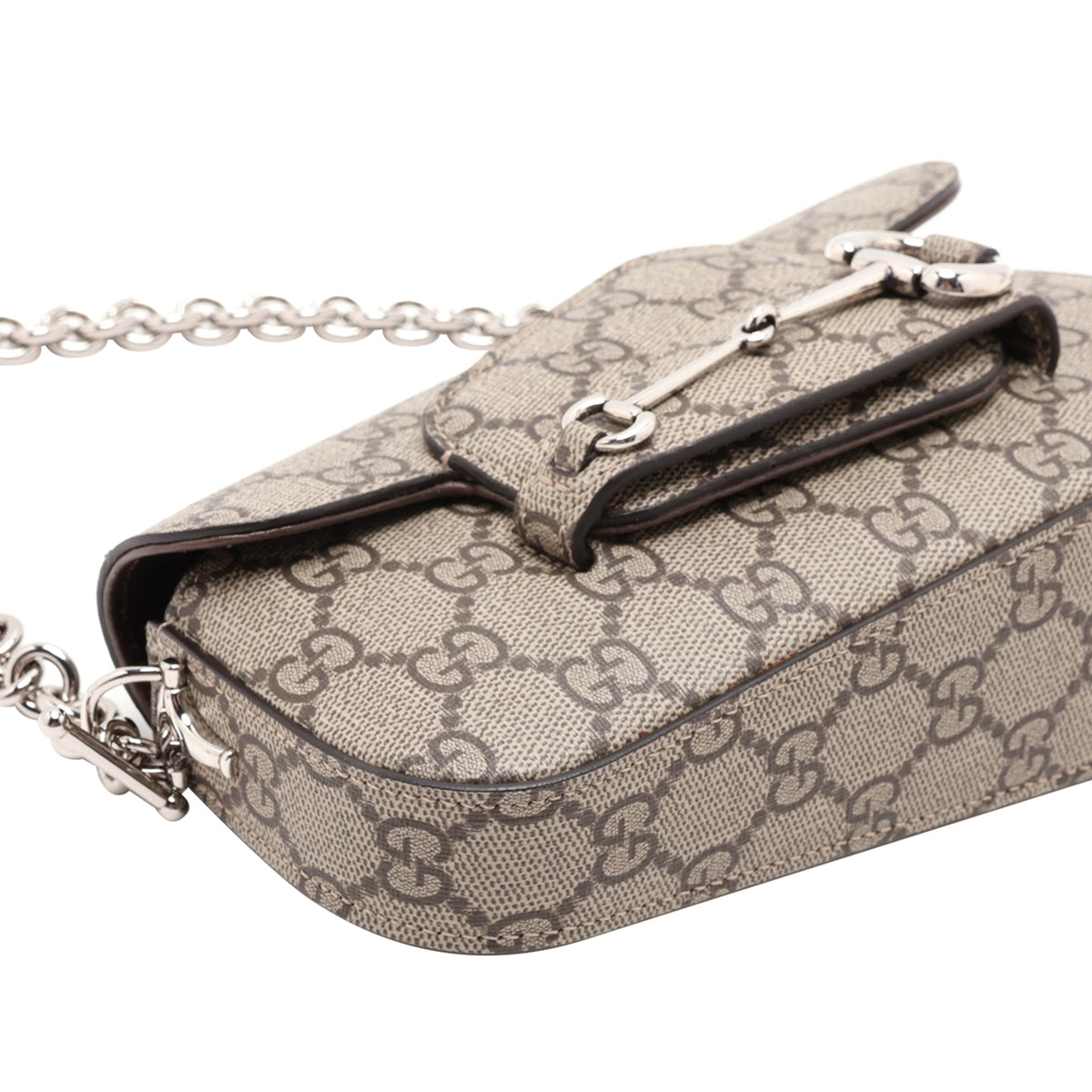 Gucci Mini GG Supreme Asymmetric Horsebit 1955 Shoulder Bag — Beige