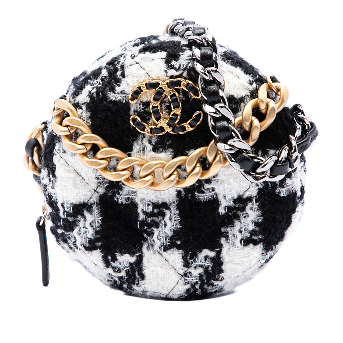 Chanel Tweed 19 Round Clutch with Chain and Coin Purse — White