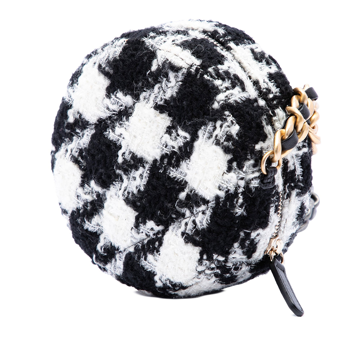 Chanel Tweed 19 Round Clutch with Chain and Coin Purse — White