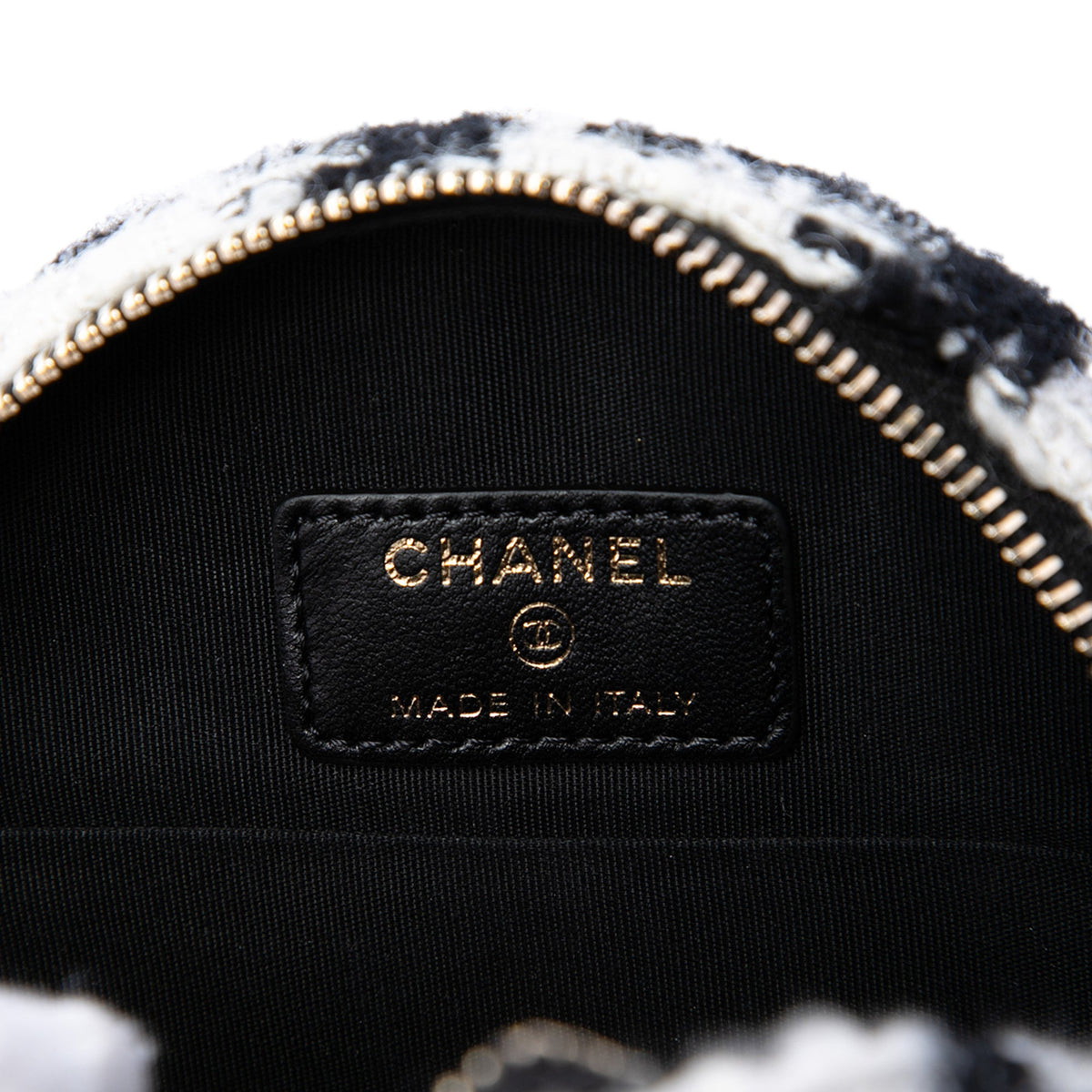 Chanel Tweed 19 Round Clutch with Chain and Coin Purse — White