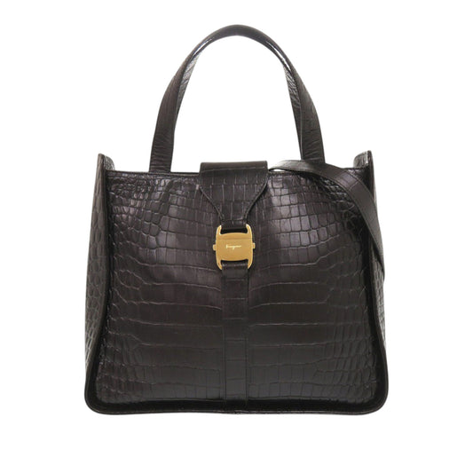 Ferragamo Croc Embossed Leather Vara Satchel