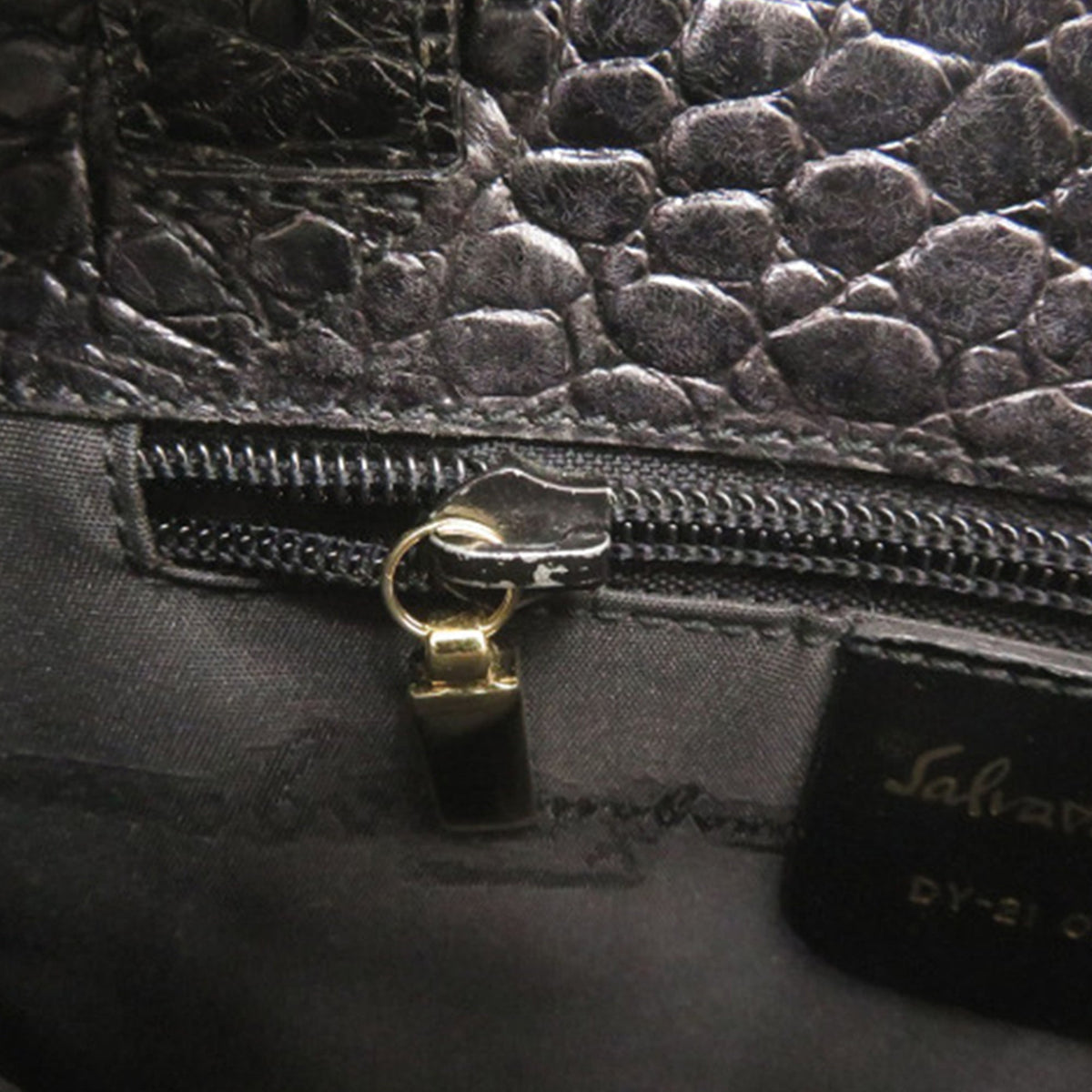 Ferragamo Croc Embossed Leather Vara Satchel