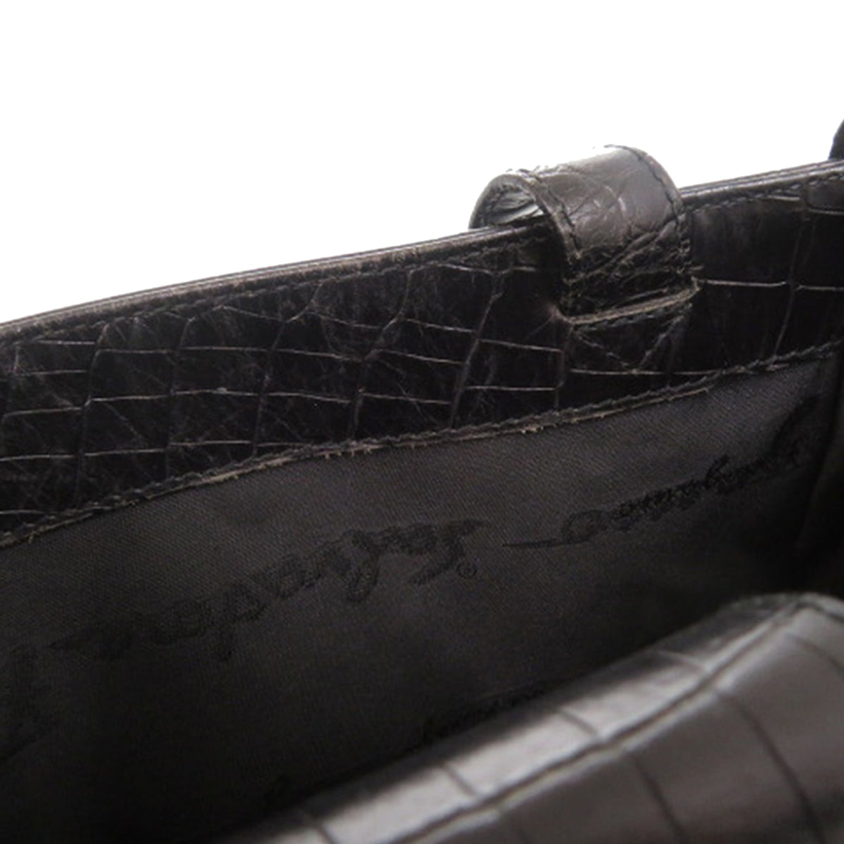 Ferragamo Croc Embossed Leather Vara Satchel