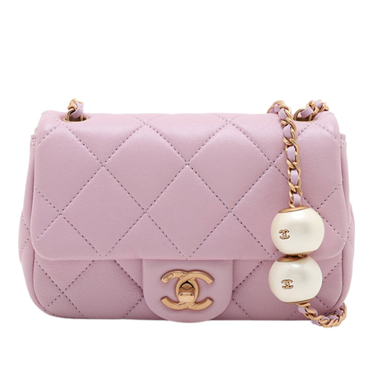 Chanel Mini Quilted  Iridescent Lambskin Pearly Flap — Pink