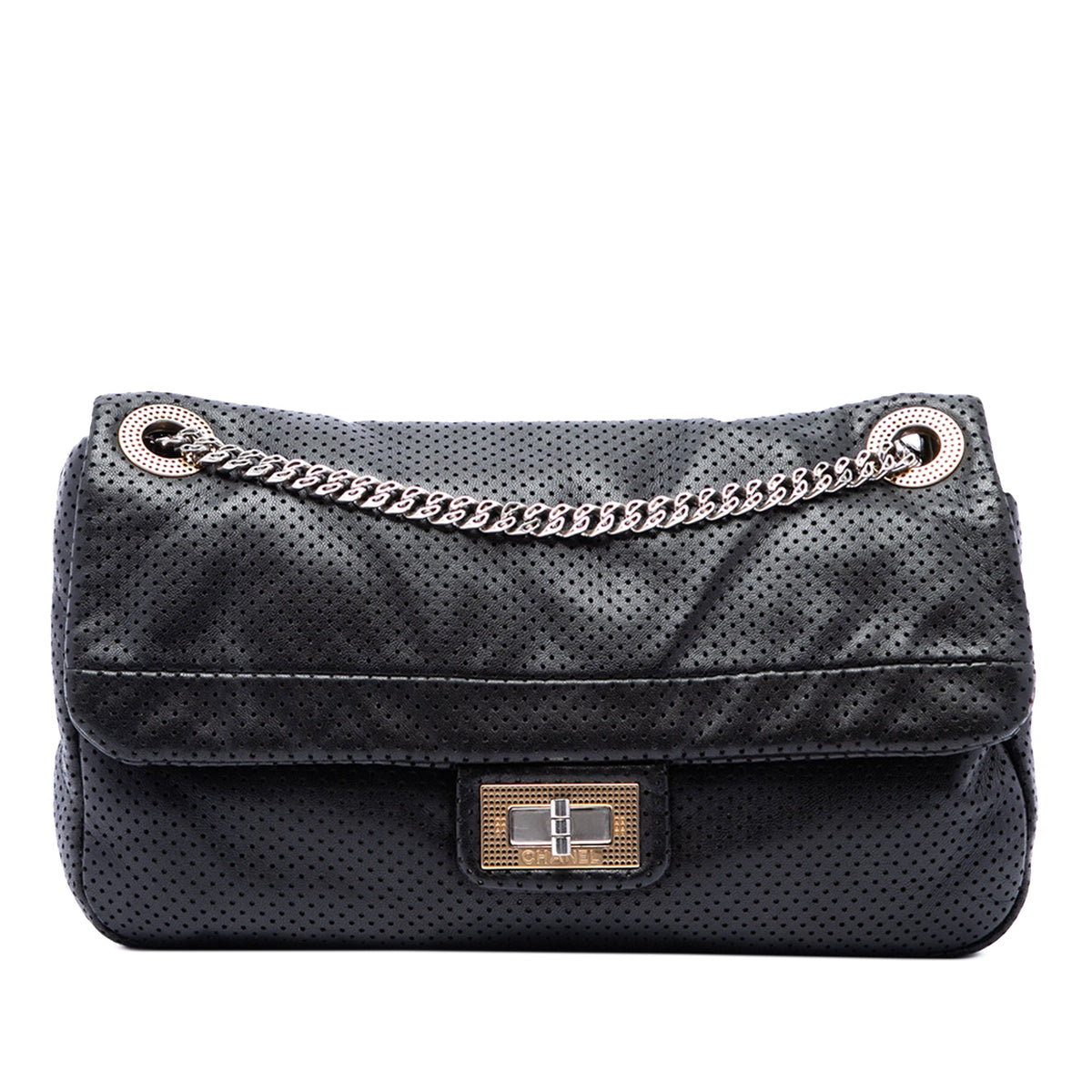 Chanel Medium Perforated Calfskin Reissue 2.55 Drill Flap — Black