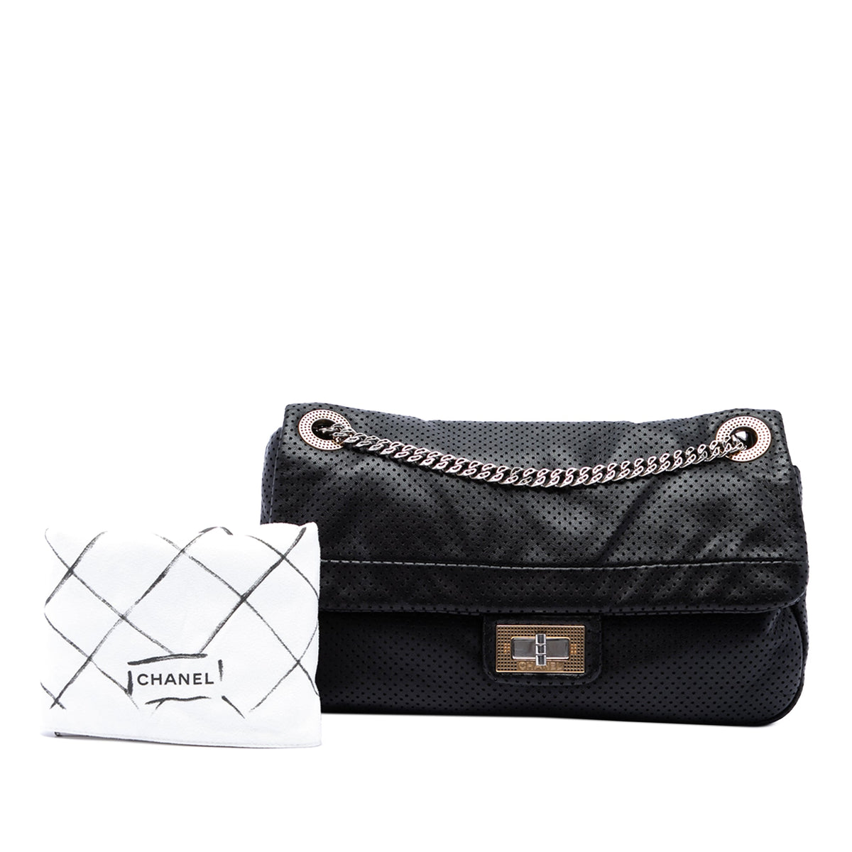 Chanel Medium Perforated Calfskin Reissue 2.55 Drill Flap — Black