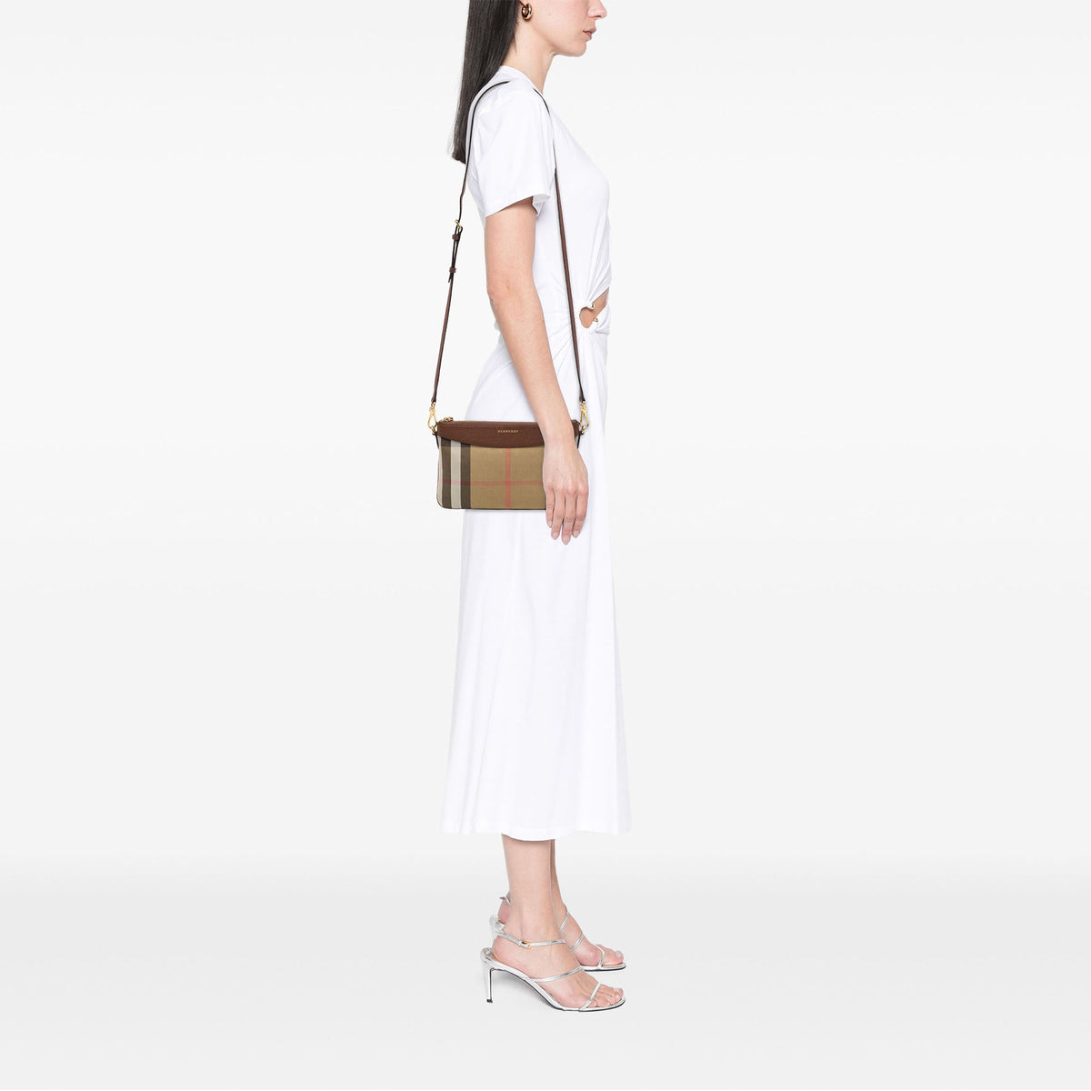 Burberry House Check Canvas Derby Peyton Crossbody — Brown