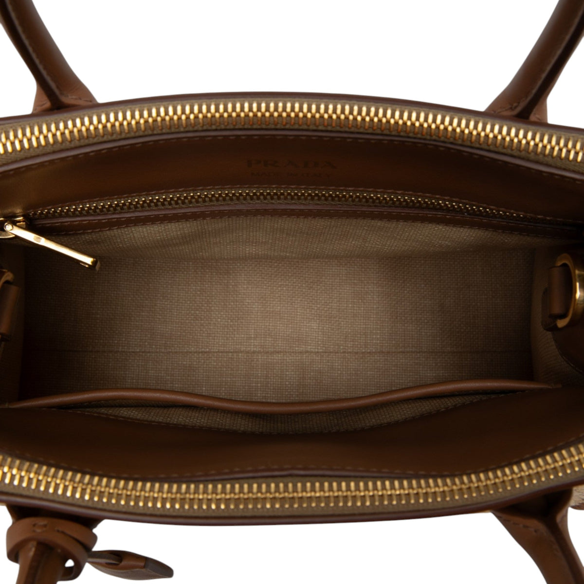 Prada Raffia and City Calf Whipstitch Paradigme Satchel — Beige