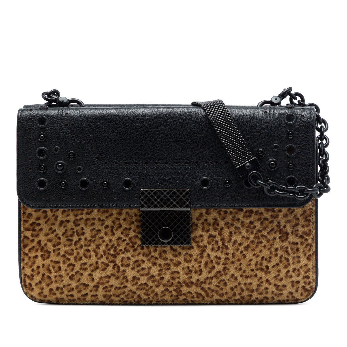 Bottega Veneta Leopard Printed Pony Hair Glass Shoulder Bag