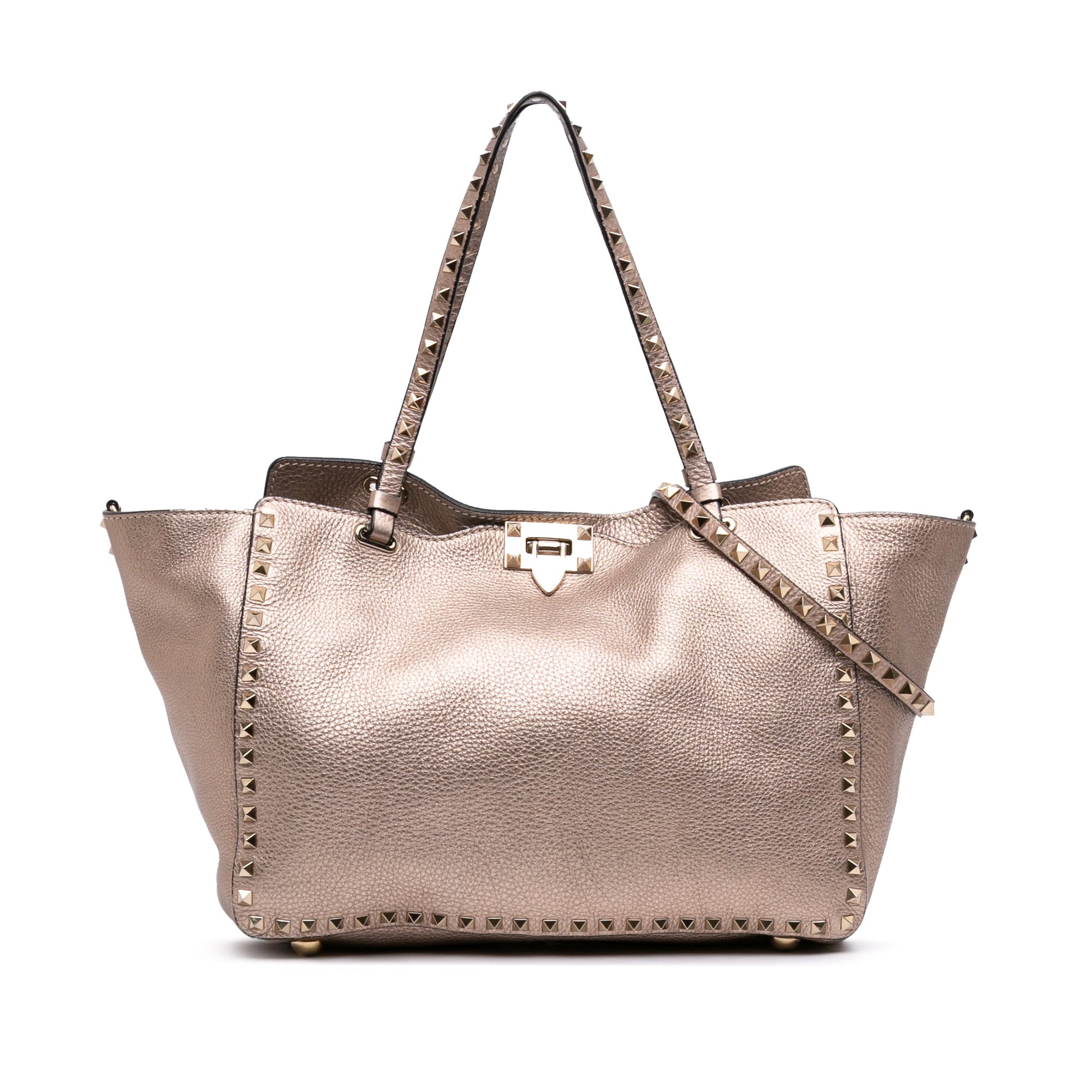 Valentino Medium Metallic Leather Rockstud Trapeze Satchel
