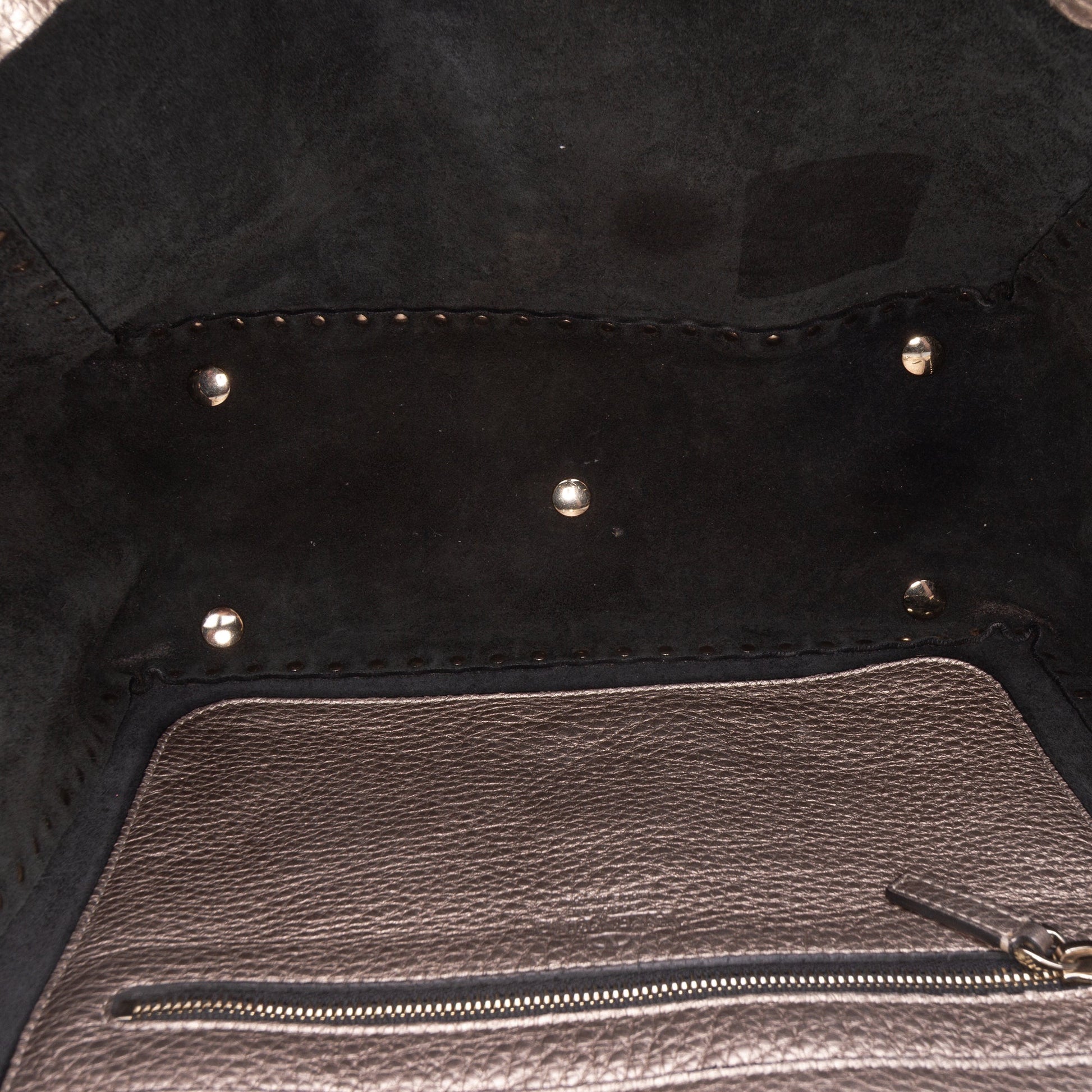 Valentino Medium Metallic Leather Rockstud Trapeze Satchel
