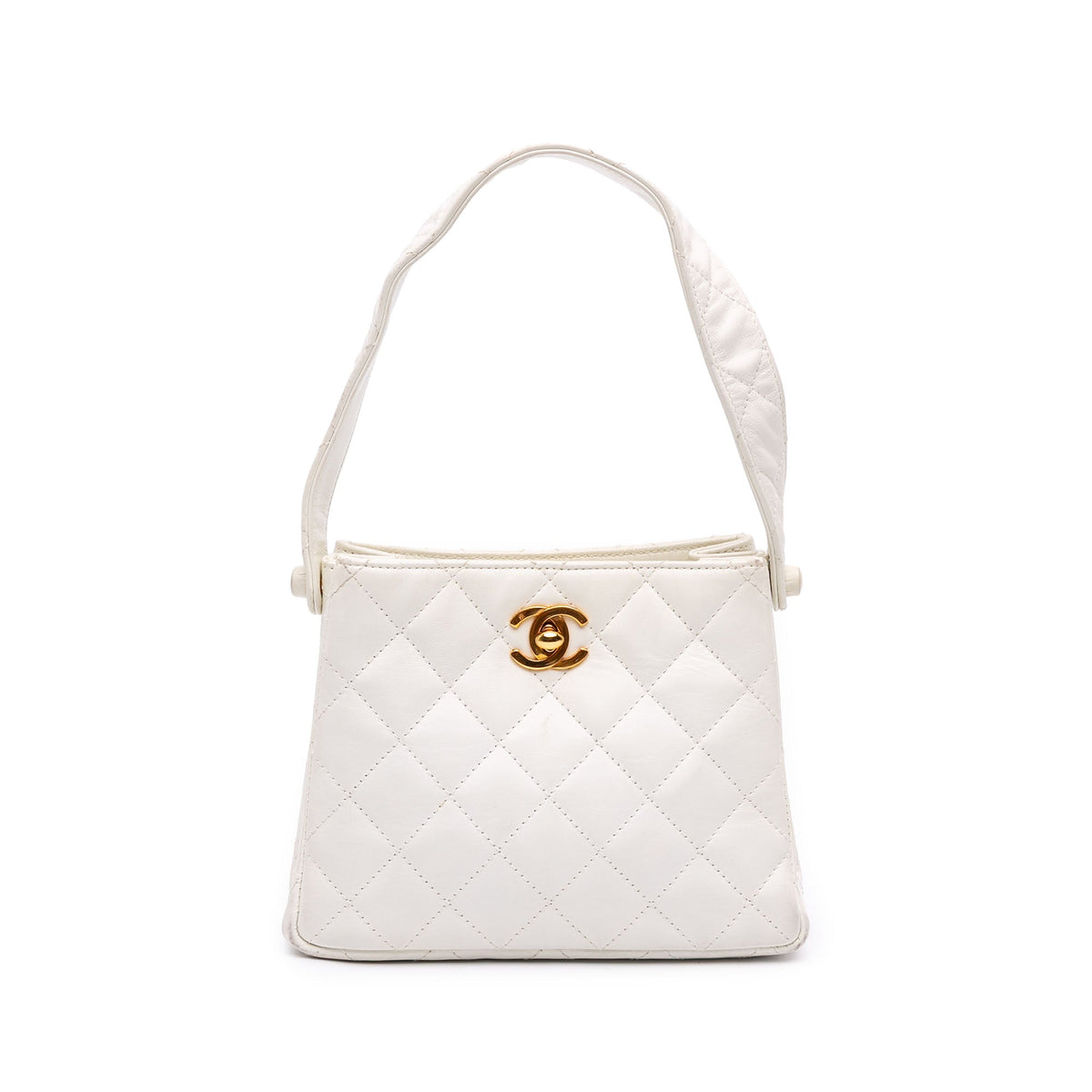 Chanel CC Quilted Lambskin Shoulder Bag — White