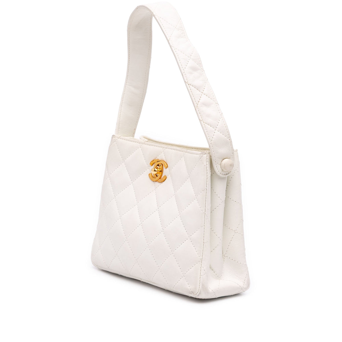 Chanel CC Quilted Lambskin Shoulder Bag — White