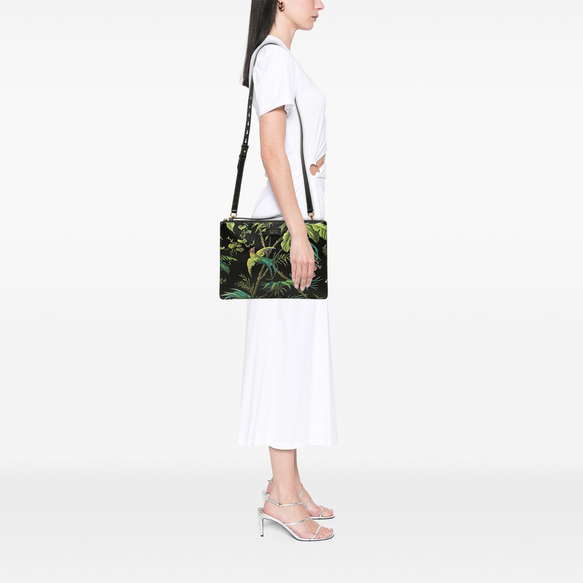 Gucci Calfskin Tropical Bird Print Crossbody