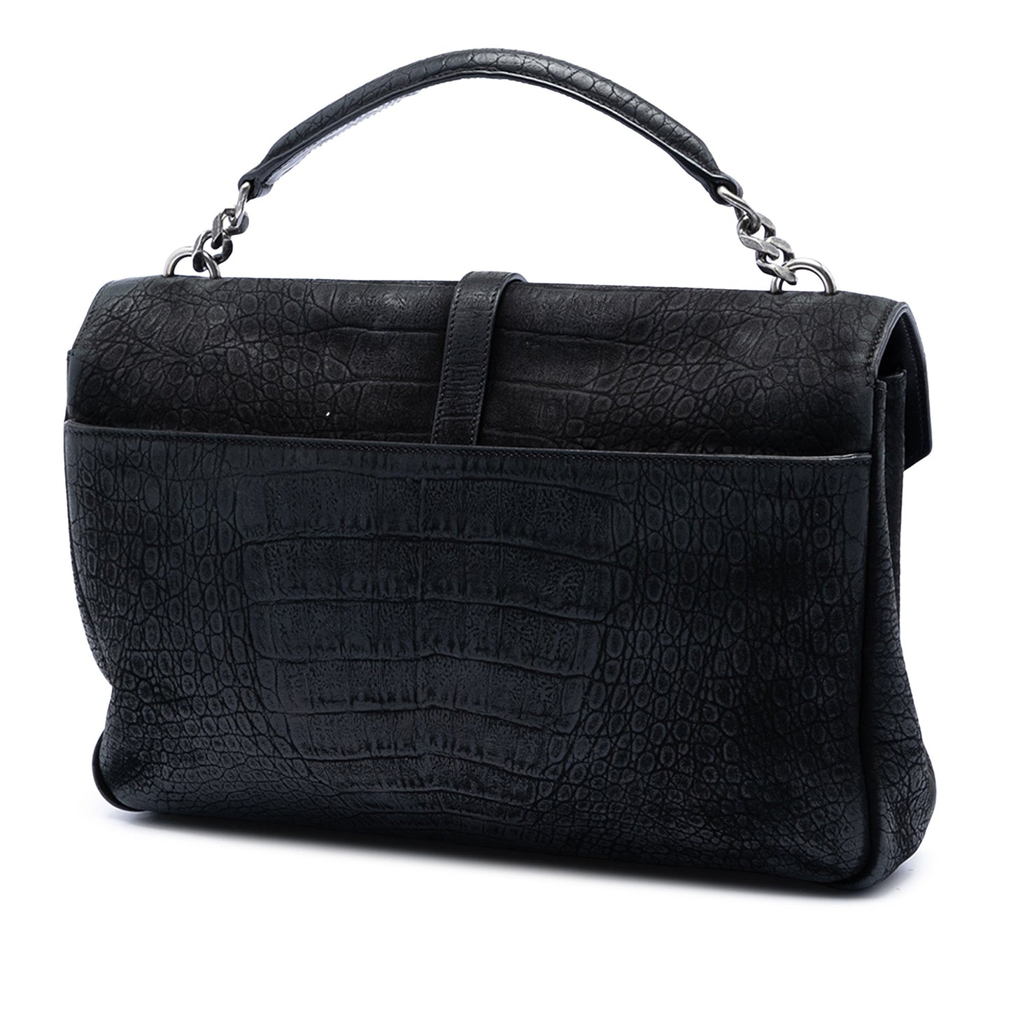 Saint Laurent Large Croc Embossed Nubuck Monogram College Satchel