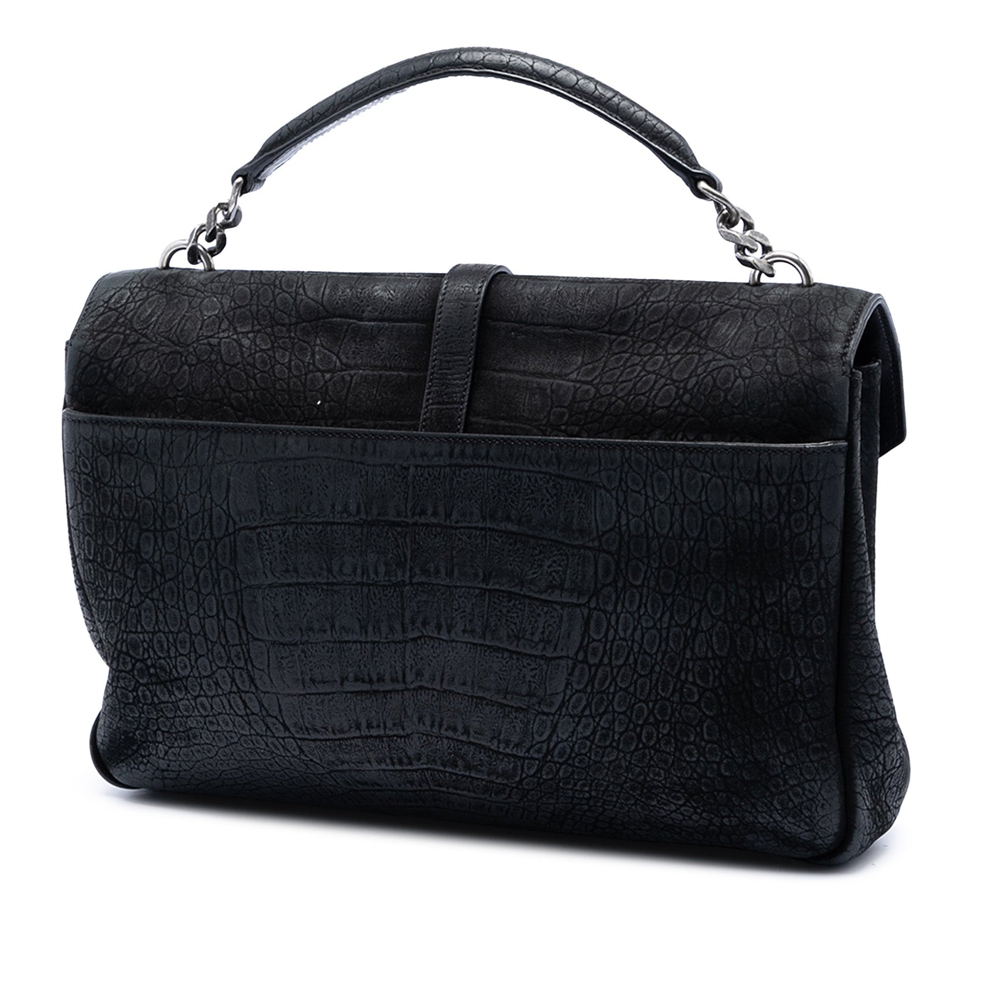 Saint Laurent Large Croc Embossed Nubuck Monogram College Satchel
