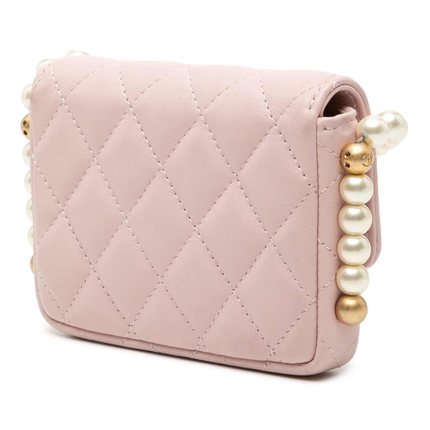 Chanel Quilted Lambskin About Pearls Card Holder On Chain
