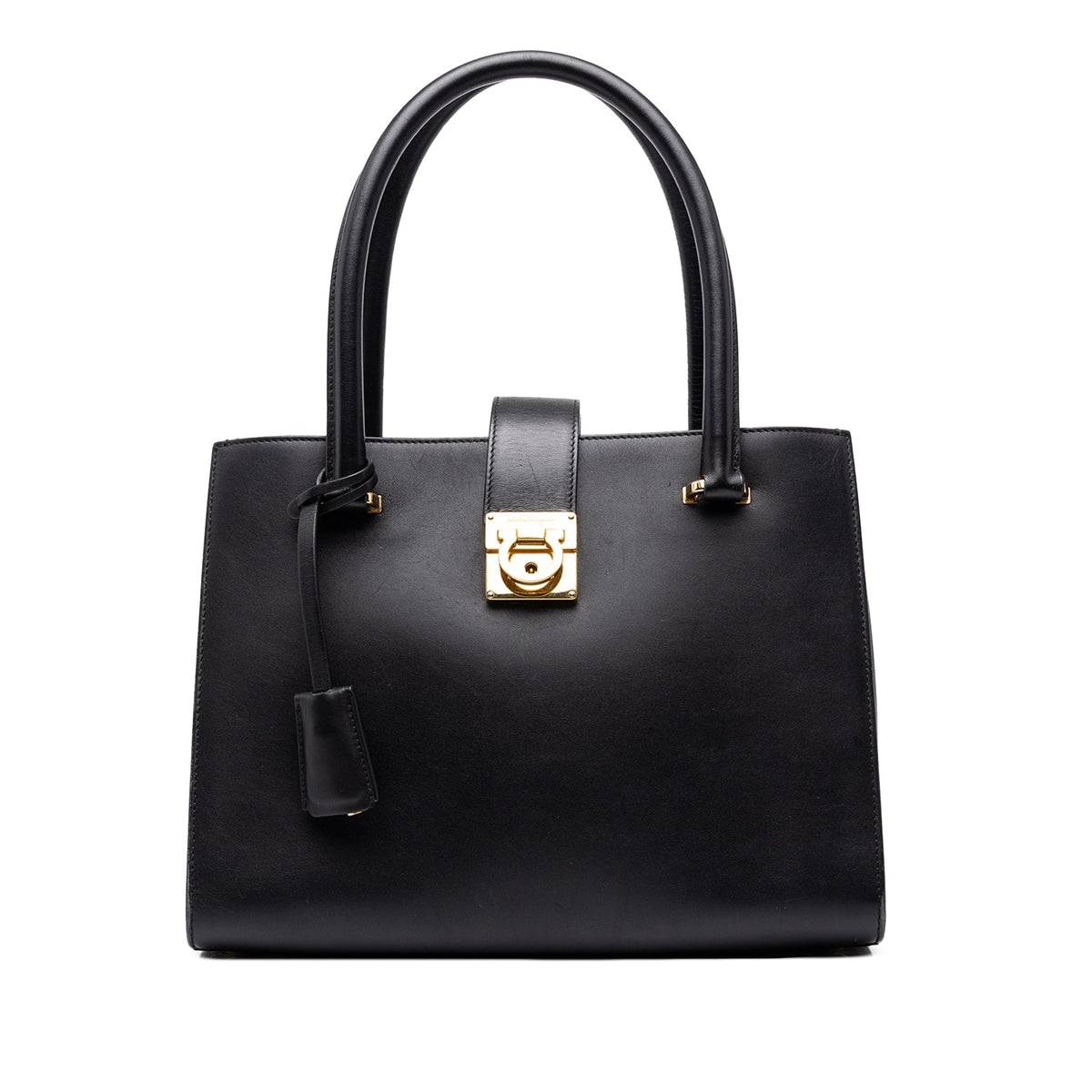 Ferragamo Leather Gancini Juliette Lock Story Handbag — Black