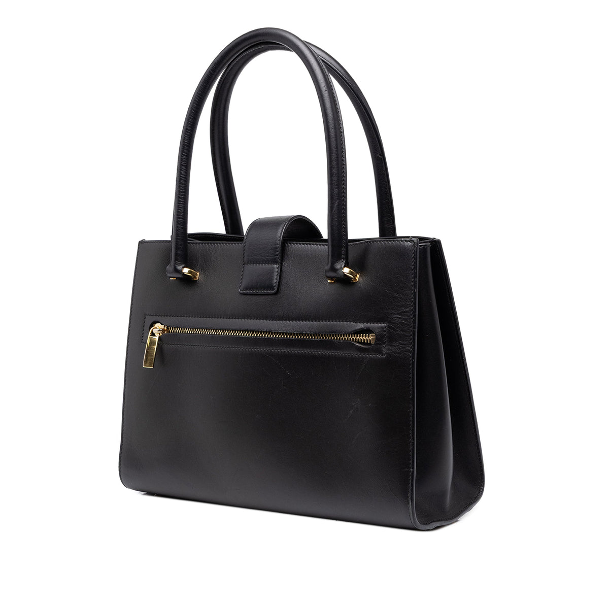 Ferragamo Leather Gancini Juliette Lock Story Handbag — Black