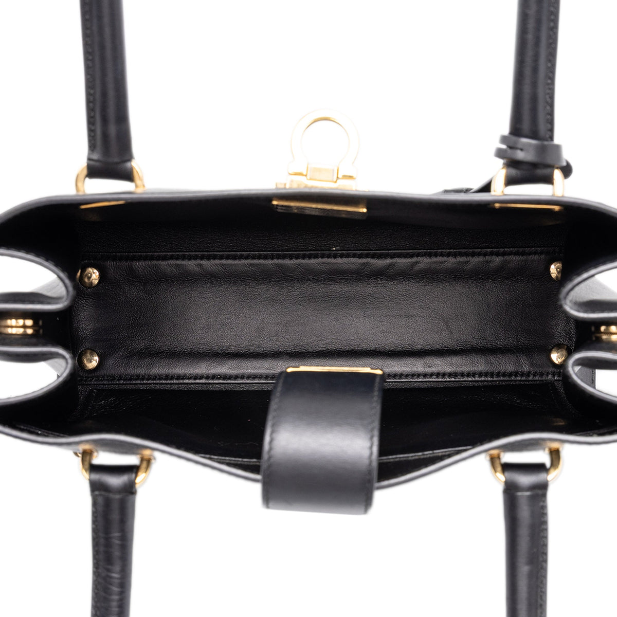 Ferragamo Leather Gancini Juliette Lock Story Handbag — Black