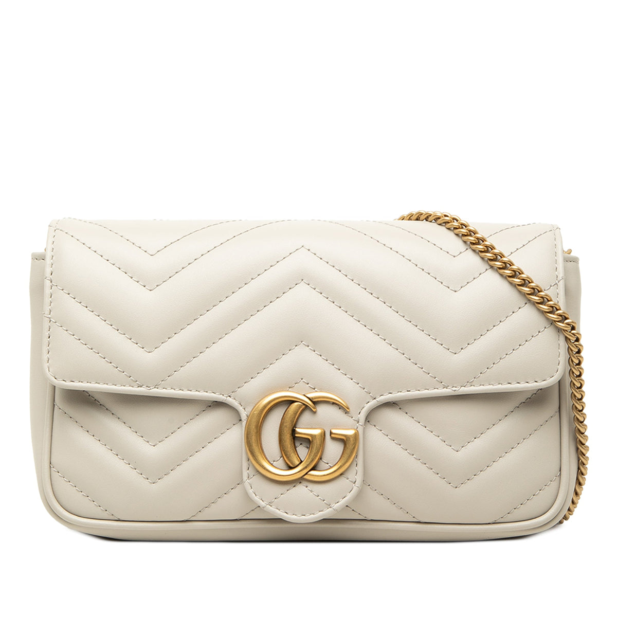 Gucci Small GG Marmont Matelasse Calfskin Shoulder Bag with Detachable Cardholder — White