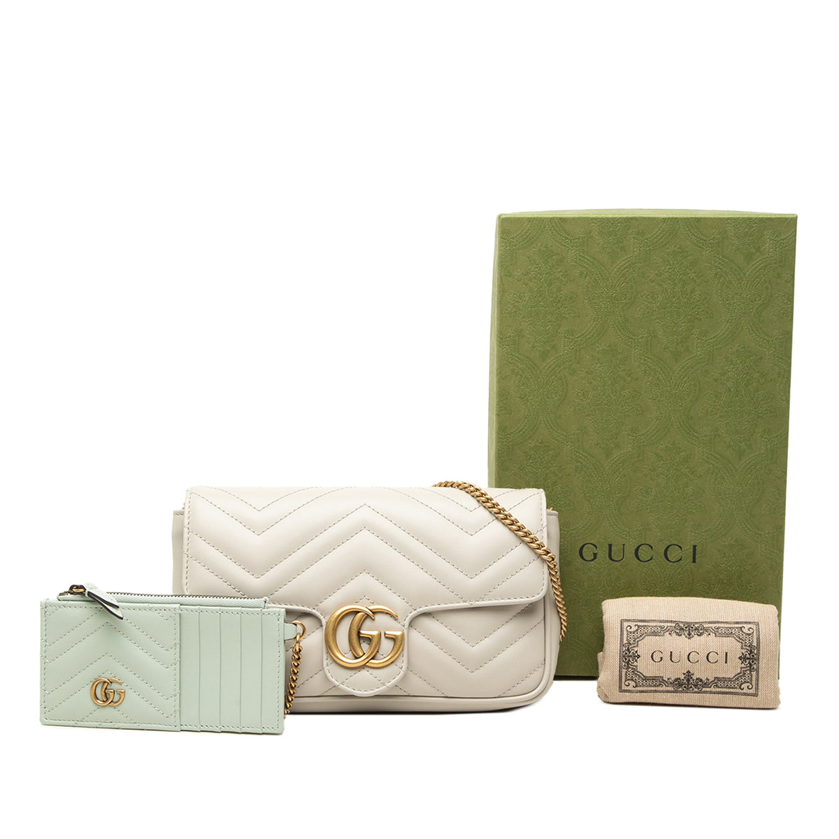 Gucci Small GG Marmont Matelasse Calfskin Shoulder Bag with Detachable Cardholder — White