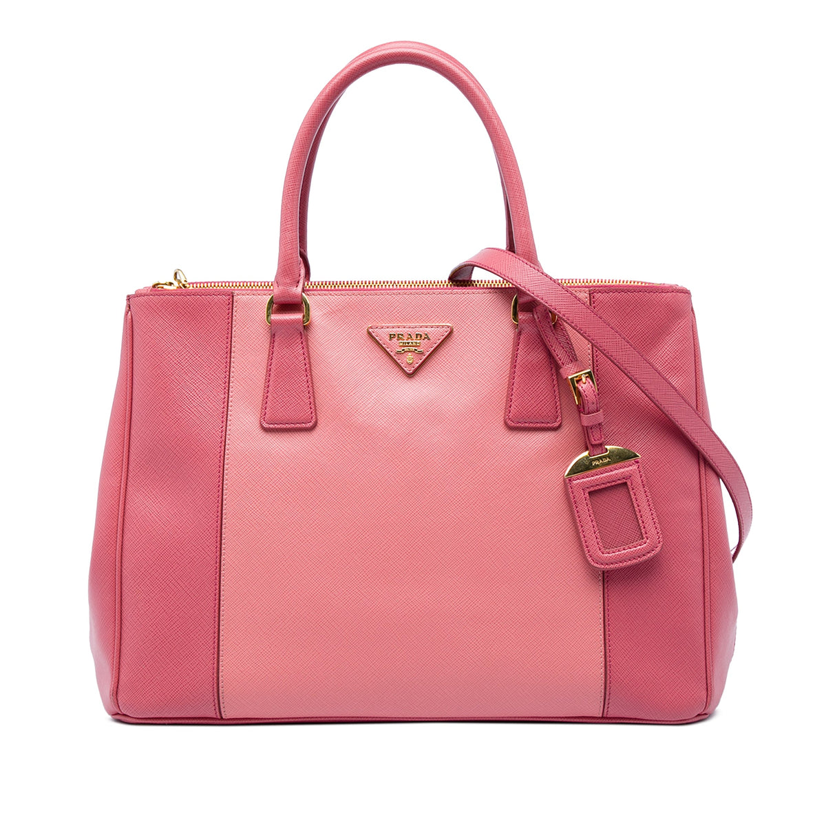 Prada Medium Bicolor Saffiano Lux Galleria Double Zip Satchel — Pink