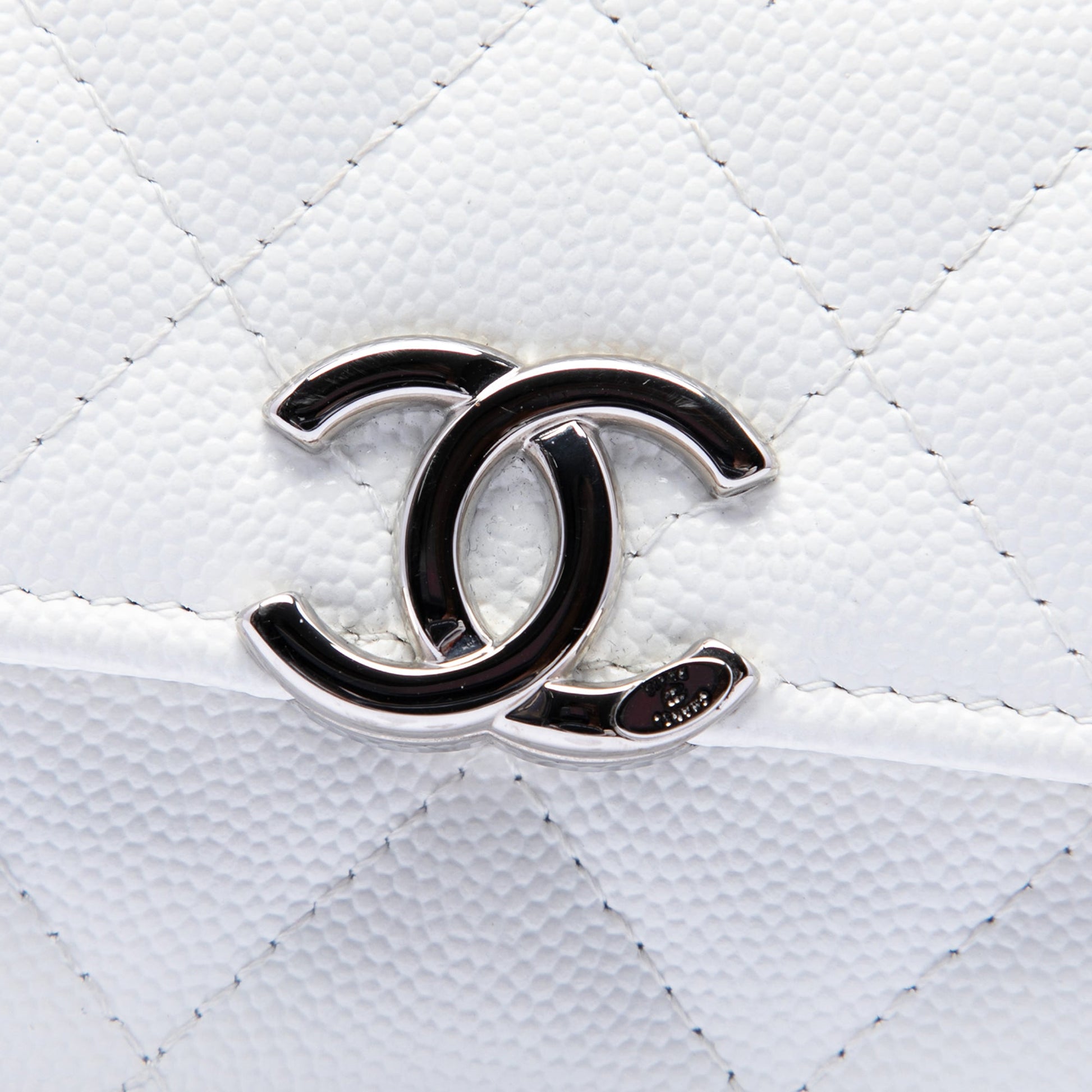 Chanel Mini Quilted Caviar Coco Enamel Strap Flap Clutch with Chain