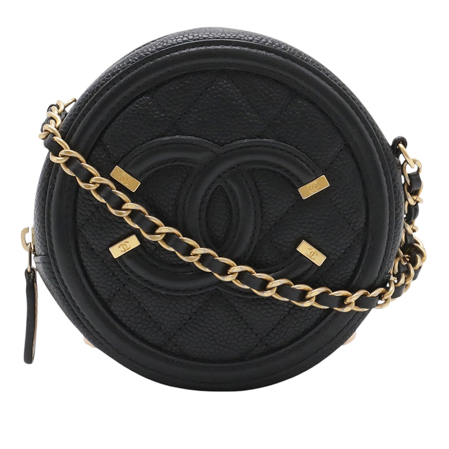 Chanel Caviar CC Filigree Round Clutch with Chain
