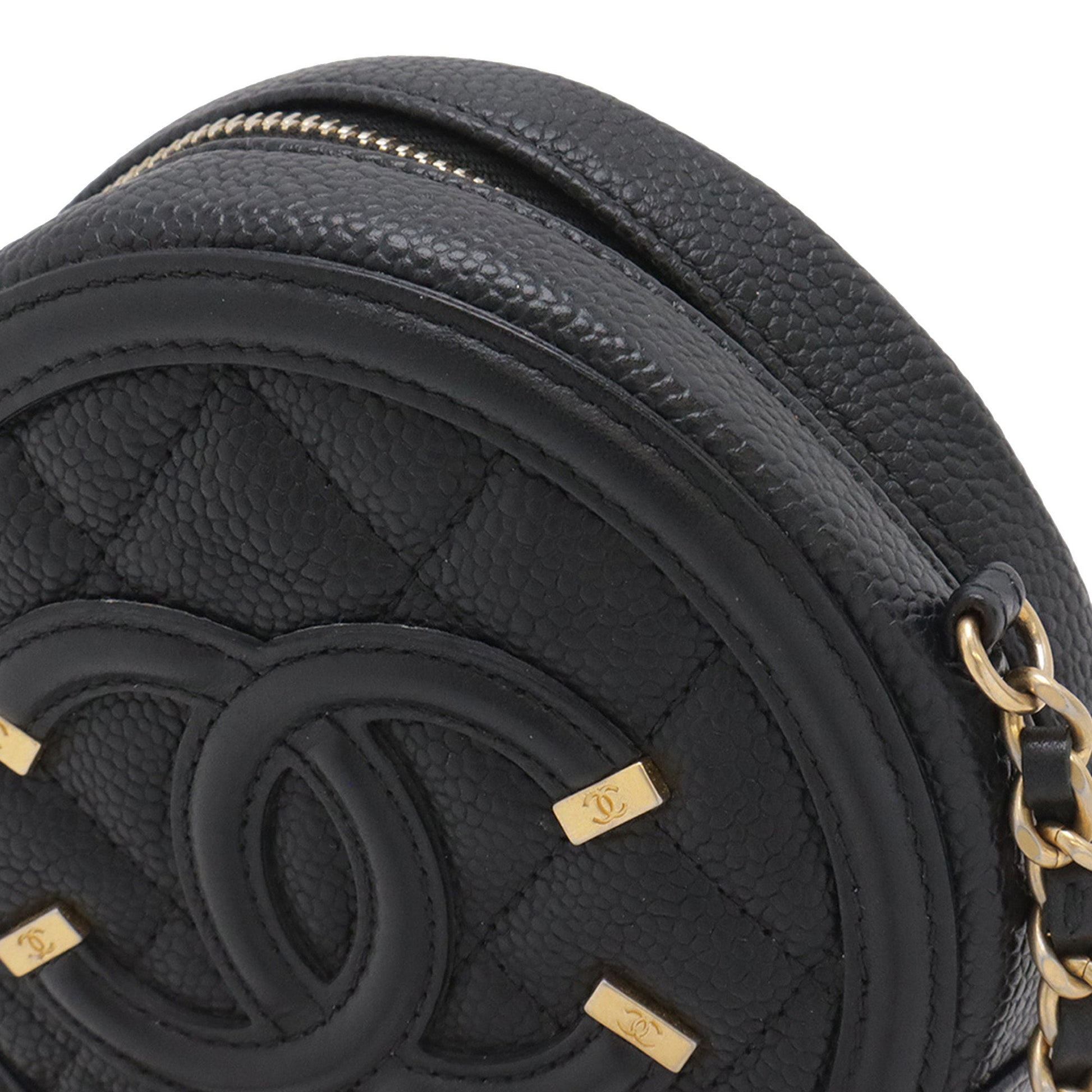 Chanel Caviar CC Filigree Round Clutch with Chain