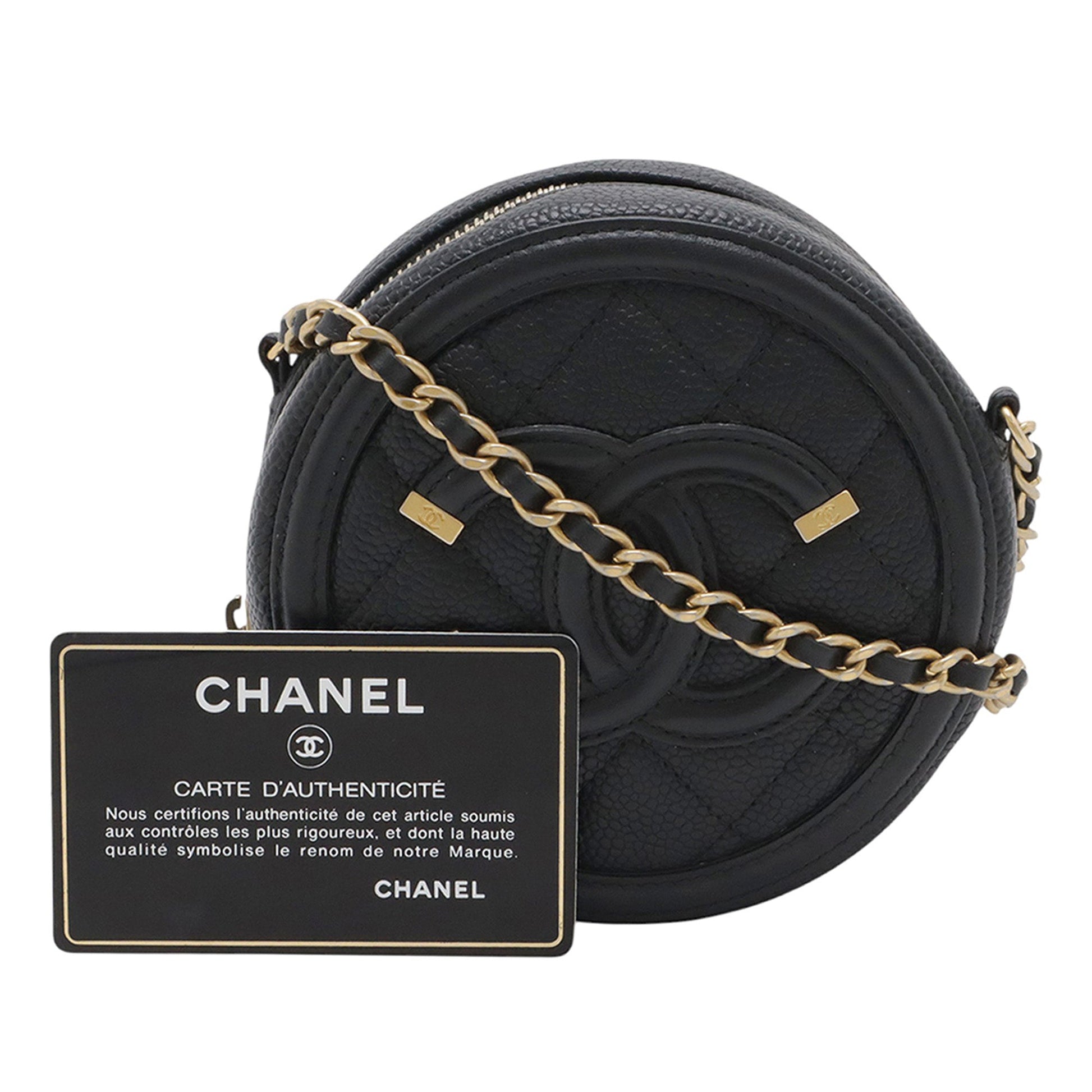 Chanel Caviar CC Filigree Round Clutch with Chain