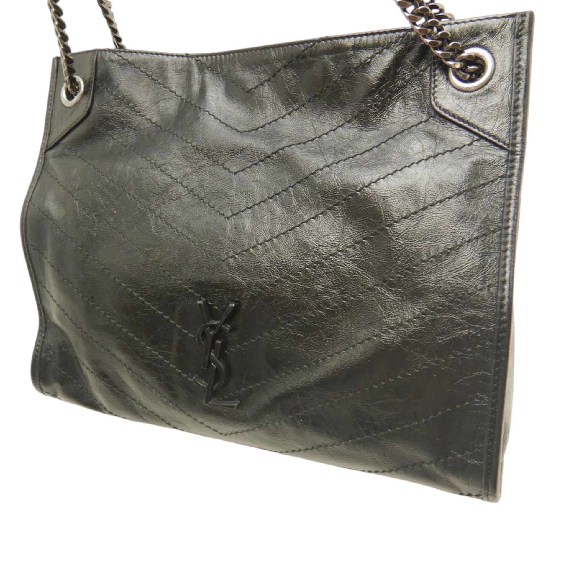 Saint Laurent Medium Crinkled Calfskin Monogram Niki Shopper Tote