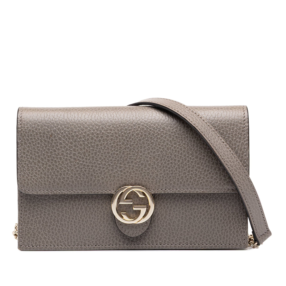 Gucci Dollar Calfskin Interlocking G Wallet on Chain — Gray