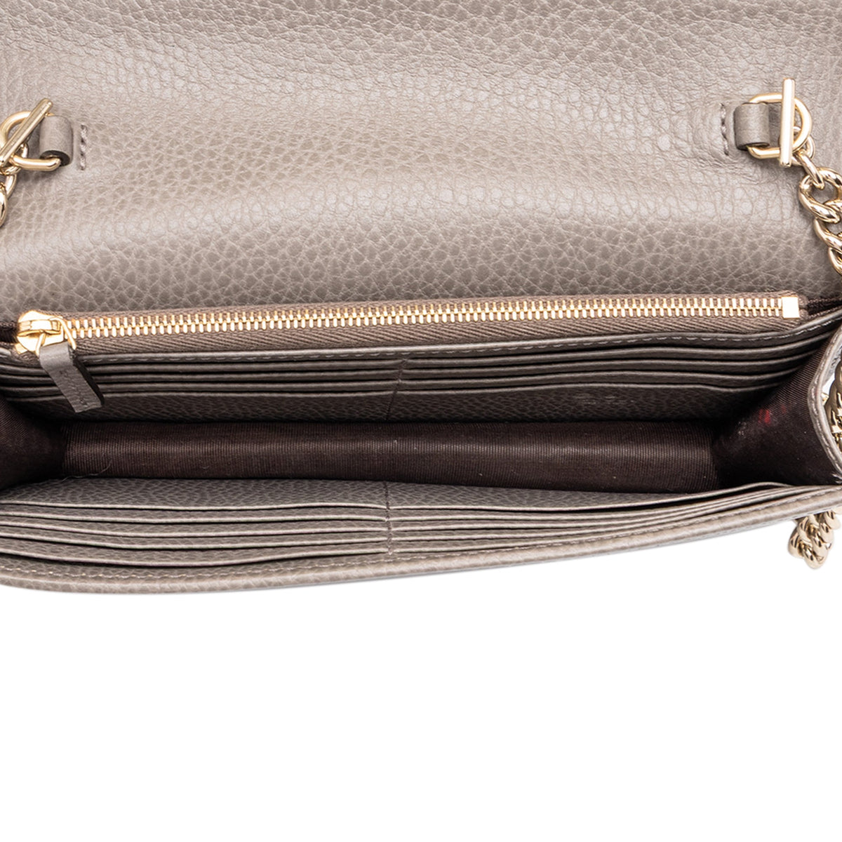 Gucci Dollar Calfskin Interlocking G Wallet on Chain — Gray