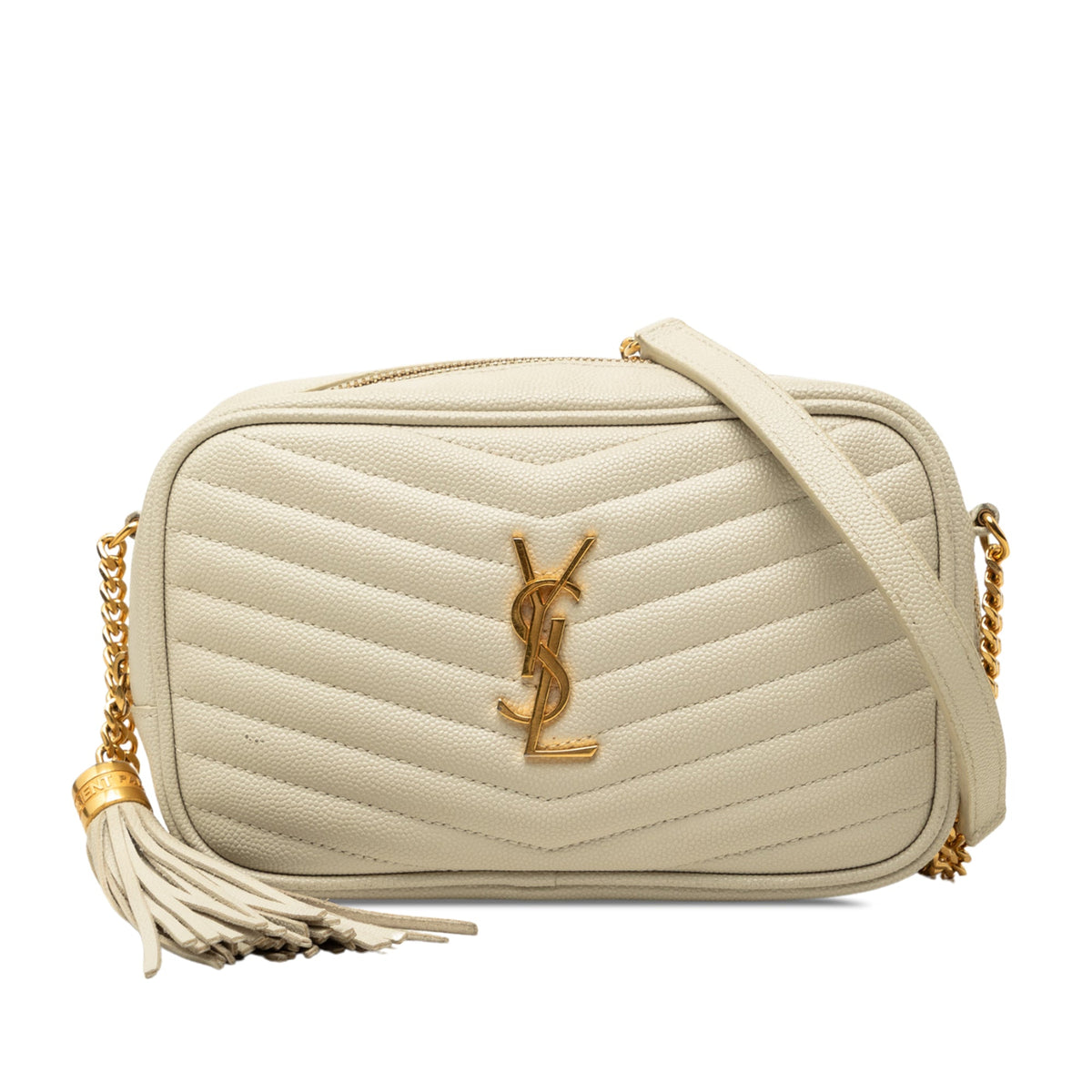 Saint Laurent Mini Grain de Poudre Monogram Lou Tassel Camera Bag — White