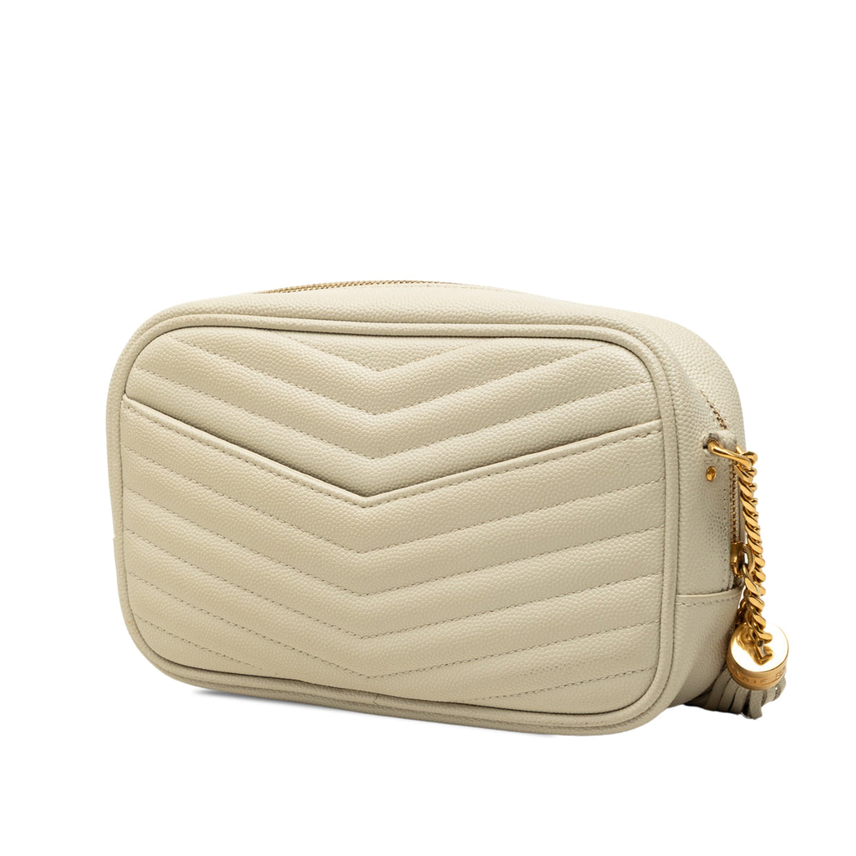 Saint Laurent Mini Grain de Poudre Monogram Lou Tassel Camera Bag — White