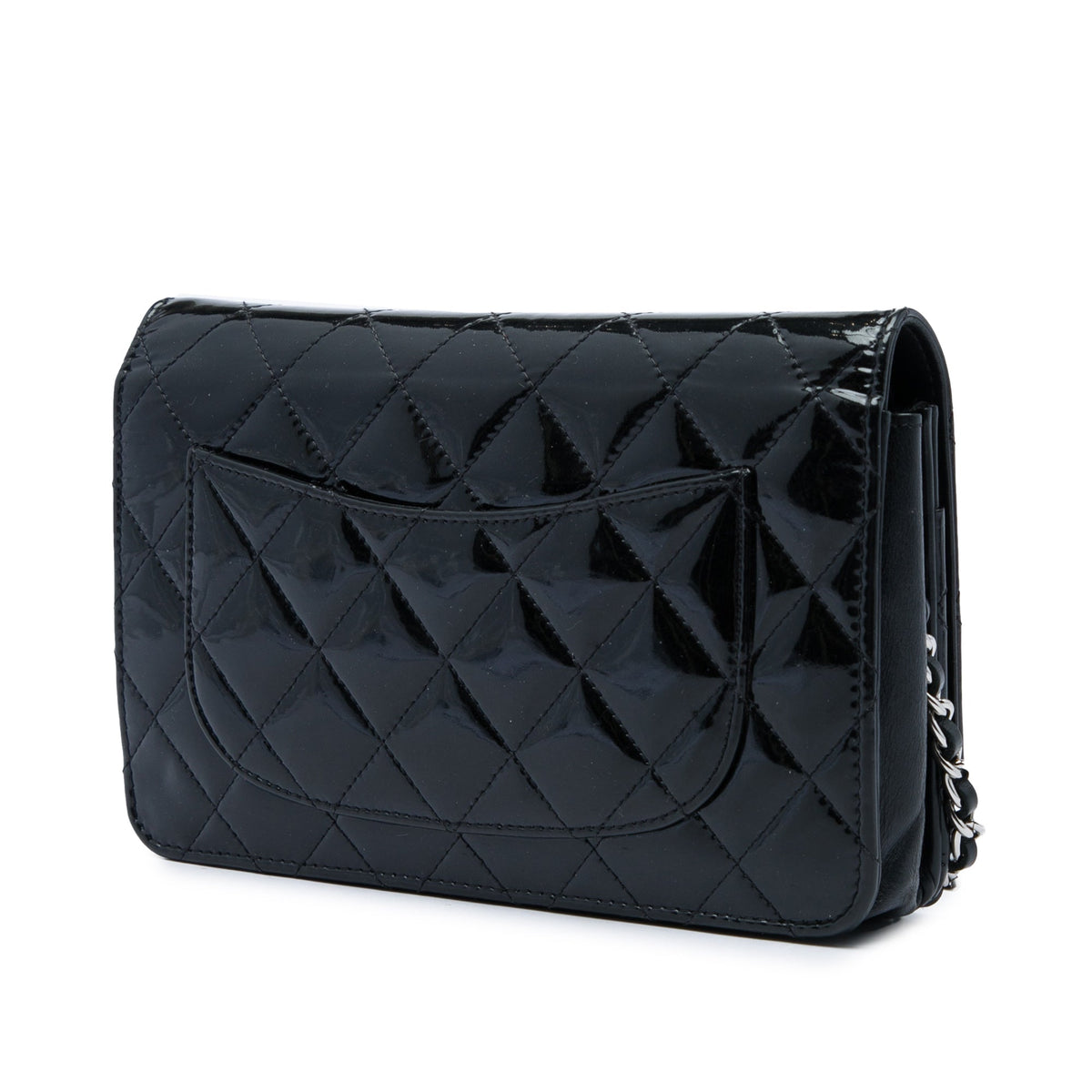Chanel CC Quilted Patent Wallet On Chain — Black