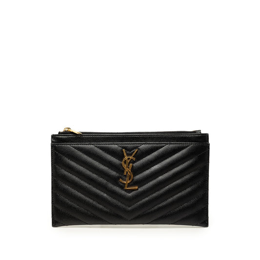 Saint Laurent Chevron Grain De Poudre Monogram Bill Pouch